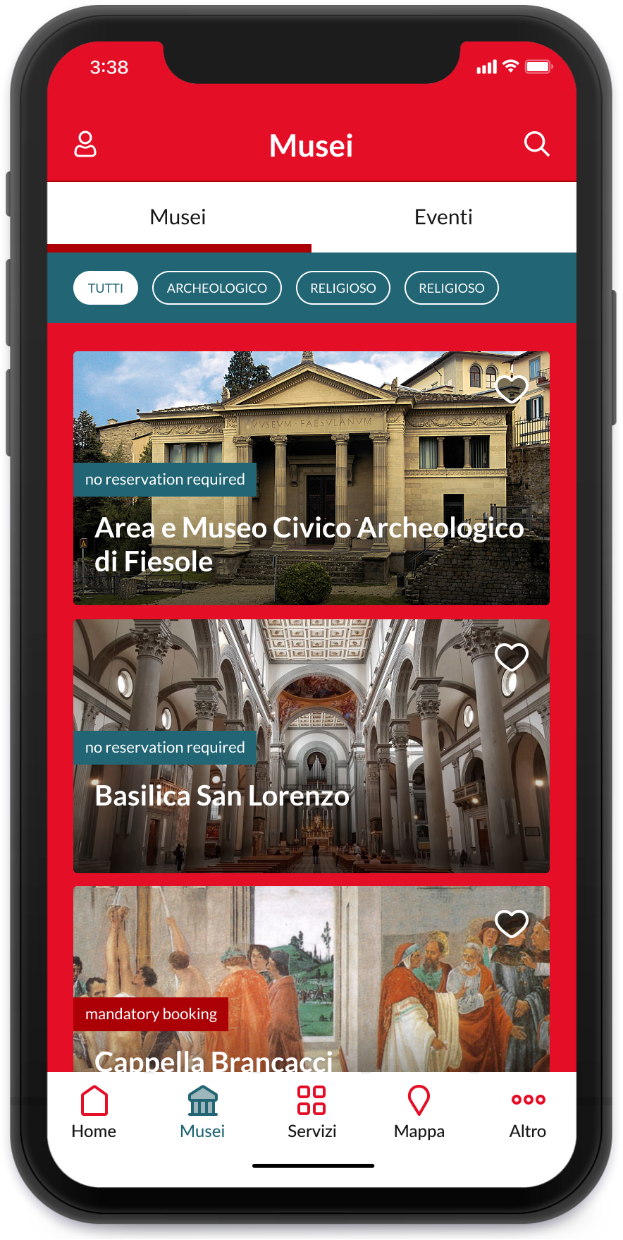 Firenzecard app mockup - museums section