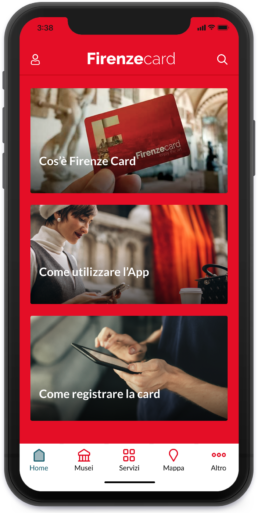 Firenzecard app mockup - home section