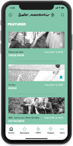 teatro necessario app mockup - home section