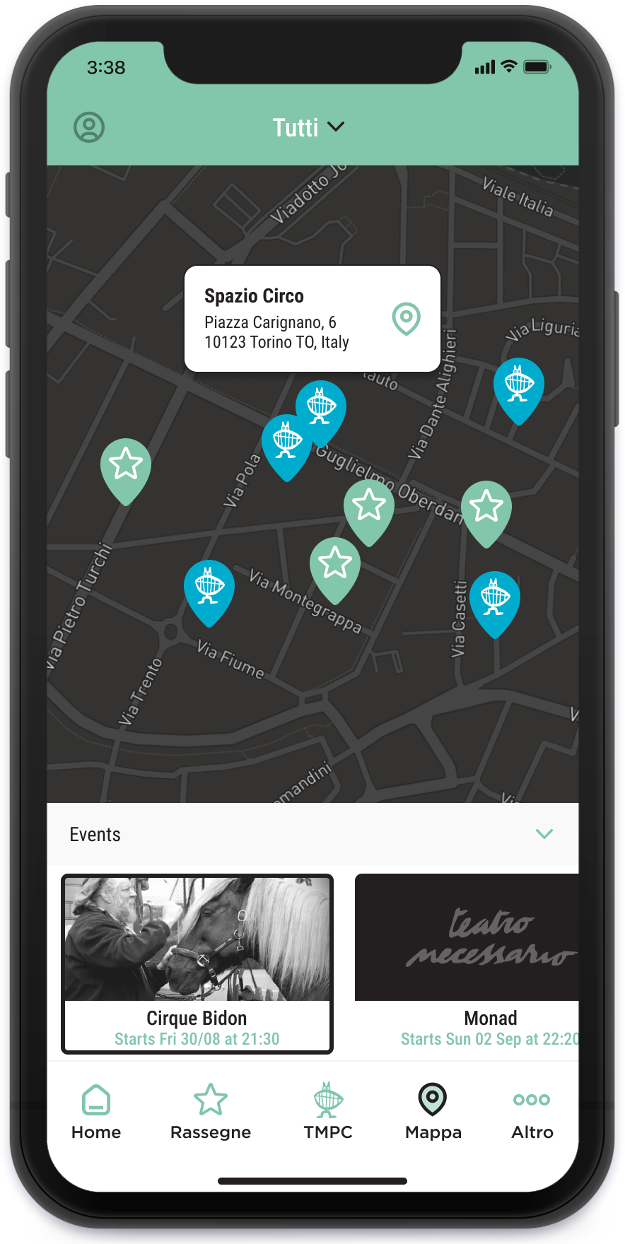 teatro necessario app mockup - map section